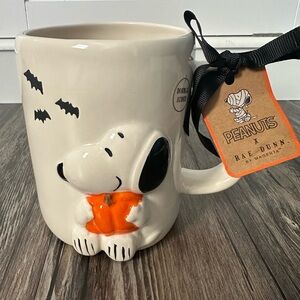 Rae Dunn Peanuts Halloween Double Sided Coffee Mug Snoopy/Spooky Season NWT
